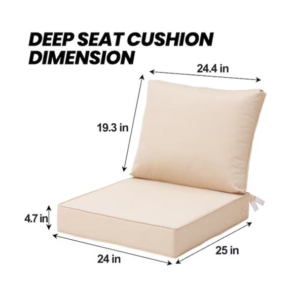 Crestlive Outdoor Chair Cushion, 25"x24", Beige, Water-Resistant Removable Cover - Picture 4 of 4